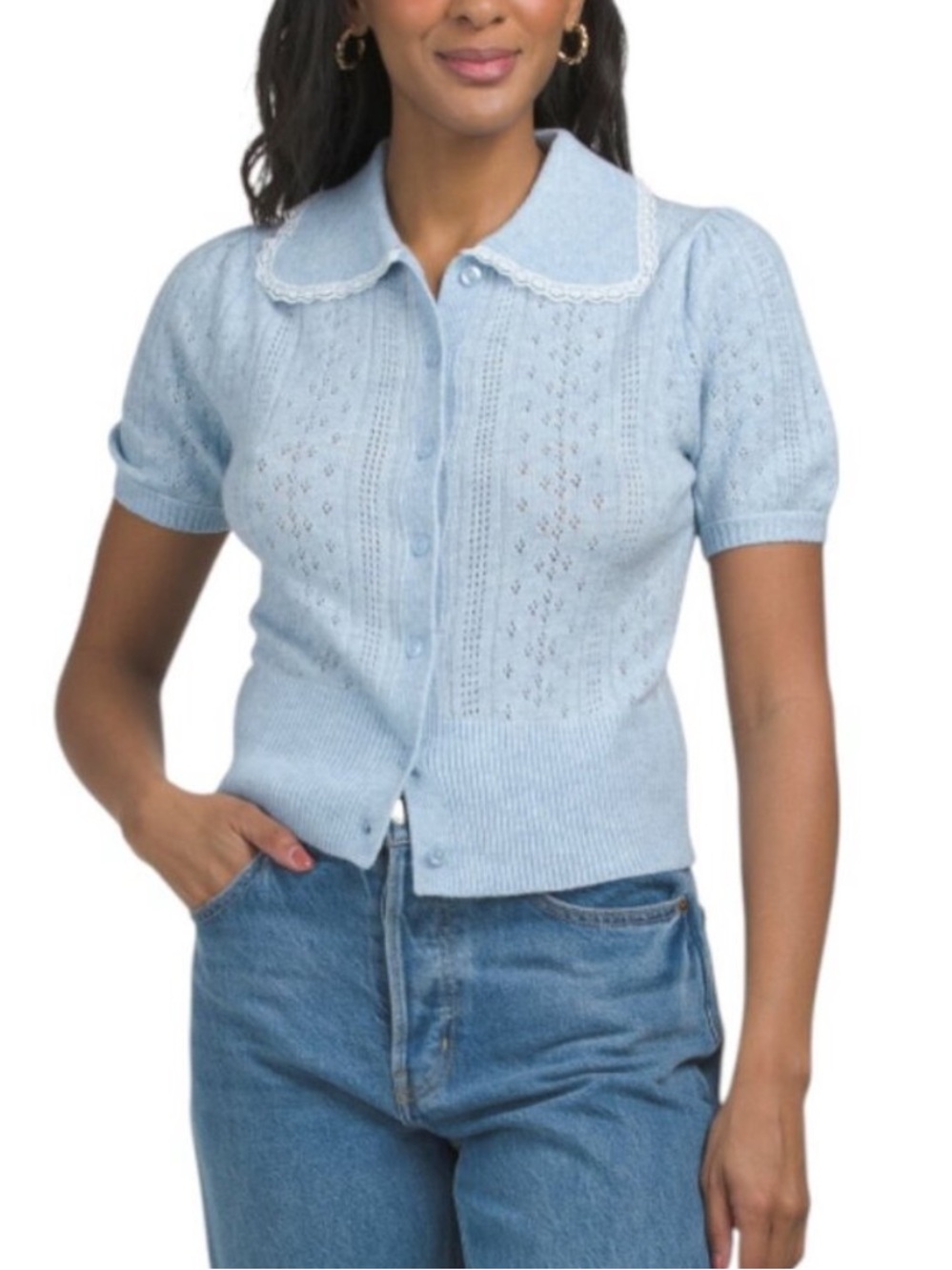 Song of Style Revolve Short Sleeve Lace Collar Cardigan Sweater